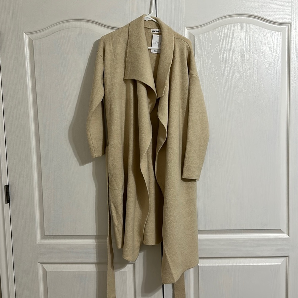 In Loom Long Cardigan Sweater Wrap Jacket in Cream
